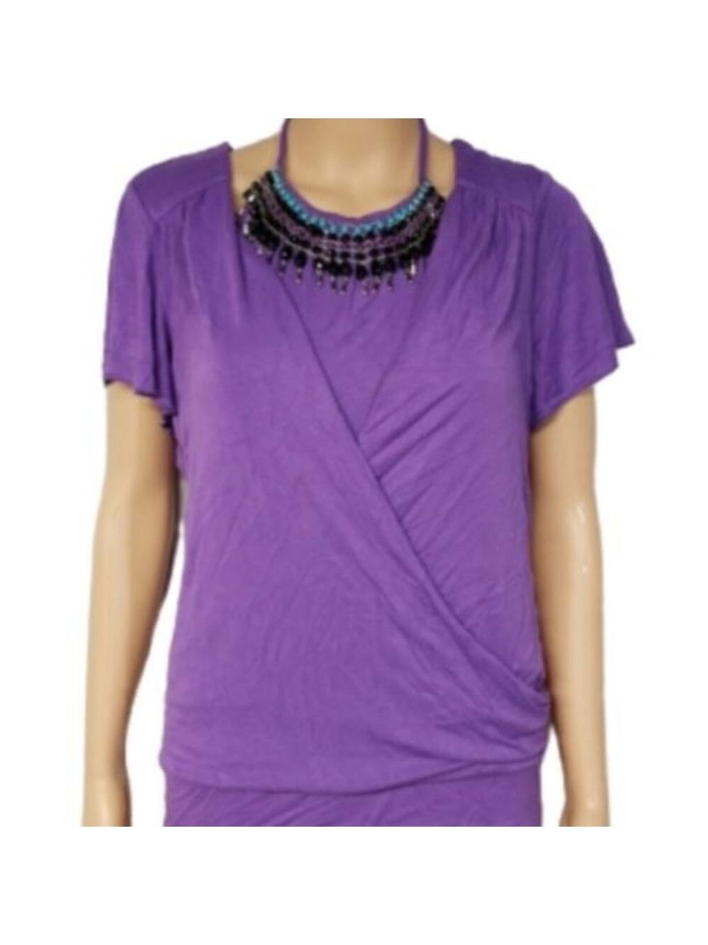 AGB Women's Purple Crossover Top with Beaded Neckline Size XL.‎ Pre-loved .
